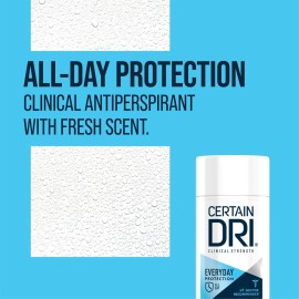 Certain Dri Everyday Strength Clinical Solid Antiperspirant, Hyperhidrosis Treatment for Men & Women, Long-Lasting 72hr Protection, Effective Sweat Control, Travel Friendly, Fresh Scent, 2.6oz Certain Dri Everyday Strength Clinical Solid Antiperspirant, Hyperhidrosis Treatment for Men & Women, Long-Lasting 72hr Protection, Effective Sweat Control, Travel Friendly, Fresh Scent, 2.6oz