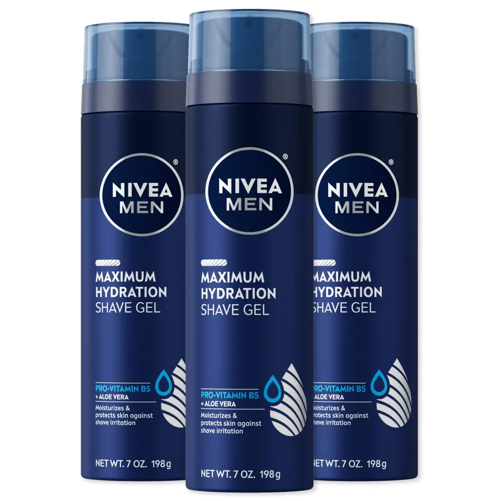 NIVEA MEN Maximum Hydration Shave Gel with Aloe Vera and Provitamin B5, 3 Pack of 7 Oz Cans NIVEA MEN Maximum Hydration Shave Gel with Aloe Vera and Provitamin B5, 3 Pack of 7 Oz Cans