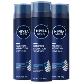 NIVEA MEN Maximum Hydration Shave Gel with Aloe Vera and Provitamin B5, 3 Pack of 7 Oz Cans
