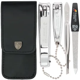 3 Swords Germany - Brand Quality 4 Piece Manicure Pedicure Grooming kit Set for Professional Finger & Toe Nail Care Tweezers File Clipper Fashion Leather case in Gift Box, Made by 3 Swords (77211)