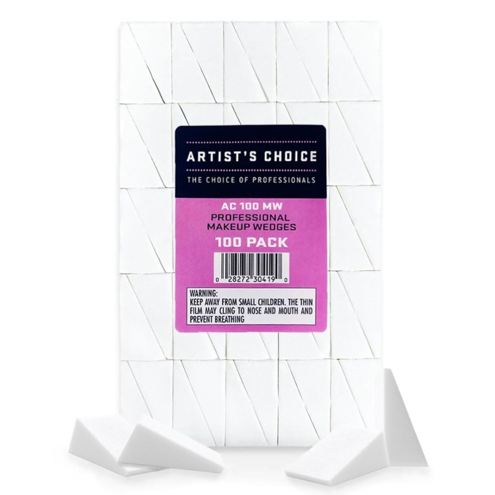 Artist\'s Choice Makeup Sponge Mini Applicator Wedges, Triangle Cosmetic Sponges For Foundation, Blush, Eye Shadow, Blending and Smoothing, Disposable, Latex Free, 100 Pack Artist\'s Choice Makeup Sponge Mini Applicator Wedges, Triangle Cosmetic Sponges For Foundation, Blush, Eye Shadow, Blending and Smoothing, Disposable, Latex Free, 100 Pack