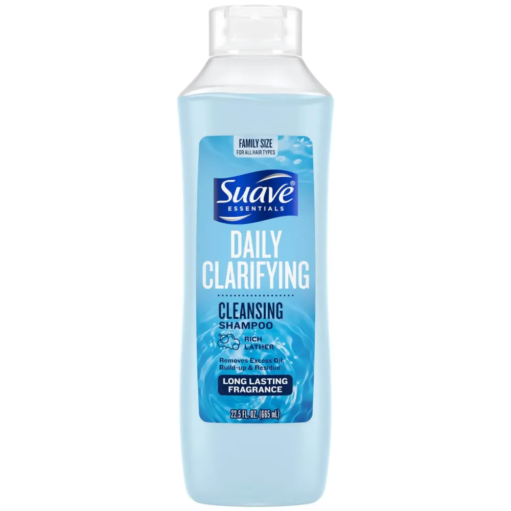 Suave Clarifying Shampoo, Family-Size - pH-Balanced & Hypoallergenic Daily Deep Cleansing Shampoo for Normal to Oily Hair, 22.5 Oz