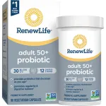 Renew Life Probiotic Adult 50 Plus Probiotic Capsules, Daily Supplement Supports Urinary, Digestive and Immune Health, L. Rhamnosus GG, Dairy, Soy and gluten-free, 30 Billion CFU, 90 Count