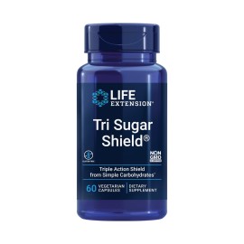 Life Extension Tri Sugar Shield, Sorghum bran, White Mulberry, phloridzin Apple polyphenol, Three Botanical extracts Promote Healthy Glucose Metabolism, Gluten-Free, Non-GMO, Vegetarian, 60 Capsules