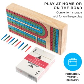 Brybelly Cribbage Board Game Set - Traditional Wooden Board Game, Classic 3-Track Layout, Plastic Pegs - Standard Deck of Playing Cards Included - Folding Portable Storage Brybelly Cribbage Board Game Set - Traditional Wooden Board Game, Classic 3-Track Layout, Plastic Pegs - Standard Deck of Playing Cards Included - Folding Portable Storage