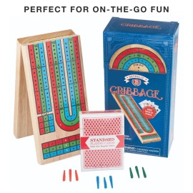 Brybelly Cribbage Board Game Set - Traditional Wooden Board Game, Classic 3-Track Layout, Plastic Pegs - Standard Deck of Playing Cards Included - Folding Portable Storage Brybelly Cribbage Board Game Set - Traditional Wooden Board Game, Classic 3-Track Layout, Plastic Pegs - Standard Deck of Playing Cards Included - Folding Portable Storage