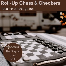 Sondergut Roll-Up Portable Suede Travel Chess & Checkers Game Set - Compact Perfect for RV Adventure Travel, Cruise, Airplane, Camping, Backpacking, Road Trips, and More. Sondergut Roll-Up Portable Suede Travel Chess & Checkers Game Set - Compact Perfect for RV Adventure Travel, Cruise, Airplane, Camping, Backpacking, Road Trips, and More.