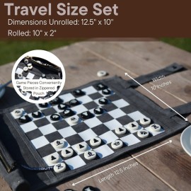 Sondergut Roll-Up Portable Suede Travel Chess & Checkers Game Set - Compact Perfect for RV Adventure Travel, Cruise, Airplane, Camping, Backpacking, Road Trips, and More. Sondergut Roll-Up Portable Suede Travel Chess & Checkers Game Set - Compact Perfect for RV Adventure Travel, Cruise, Airplane, Camping, Backpacking, Road Trips, and More.