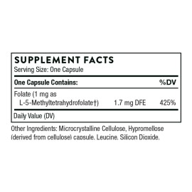 THORNE 5-MTHF - Methylfolate (Active B9 Folate) Supplement - Supports Cardiovascular Health, Fetal Development, Nerve Health, Methylation, and Homocysteine Levels* - 60 Capsules - 5-MTHF 1mg THORNE 5-MTHF - Methylfolate (Active B9 Folate) Supplement - Supports Cardiovascular Health, Fetal Development, Nerve Health, Methylation, and Homocysteine Levels* - 60 Capsules - 5-MTHF 1mg