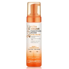 GIOVANNI 2Chic Foam Styling Mousse - Mousse for Curly Hair, Volumizing Hair Foam for Women & Men, Foaming Texture for Curls & Wavy Hair, Defining & Enhancing - Papaya & Tangerine, 7 Fl Oz (Pack of 1)