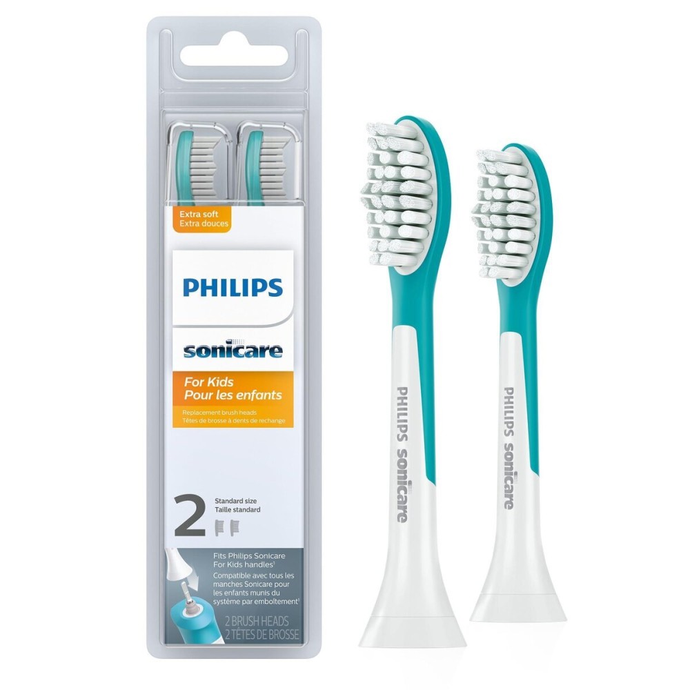 Philips Sonicare for Kids 7+ Genuine Replacement Toothbrush Heads, 2 Brush Heads, Turquoise and White, Standard, HX6042/94 Philips Sonicare for Kids 7+ Genuine Replacement Toothbrush Heads, 2 Brush Heads, Turquoise and White, Standard, HX6042/94