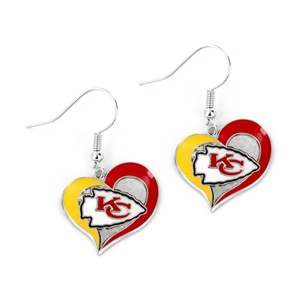aminco womens NFL Kansas City Chiefs Swirl Heart Earrings Multi, One Size aminco womens NFL Kansas City Chiefs Swirl Heart Earrings Multi, One Size