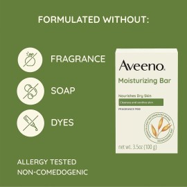 Aveeno Gentle Moisturizing Bar Facial Cleanser with Nourishing Oat for Dry Skin, Fragrance-free, Dye-Free, & Soap-Free, 3.5 oz (Pack of 4) Aveeno Gentle Moisturizing Bar Facial Cleanser with Nourishing Oat for Dry Skin, Fragrance-free, Dye-Free, & Soap-Free, 3.5 oz (Pack of 4)