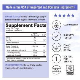 NatureWise Flaxseed Oil 1200 mg, Fish Free Omega 3 6 9 with 720mg ALA, Dietary Supplement for Heart Health Support - Organic, Cold Pressed, Non-GMO - 240 Softgels[8-Month Supply]