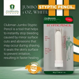 Clubman Jumbo Styptic Pencil, Treat and Seal Shaving Cuts Instantly, Anti-hemorrhaging Stick, First Aid Device, White, 1 oz Clubman Jumbo Styptic Pencil, Treat and Seal Shaving Cuts Instantly, Anti-hemorrhaging Stick, First Aid Device, White, 1 oz