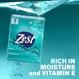 Zest Invigorating Aqua Bar Soap - 8 Bars - Refreshing Rich Lather Rinses Your Body Clean and Leaves You Feeling Moisturized with Vitamin E for Smooth, Hydrated Skin