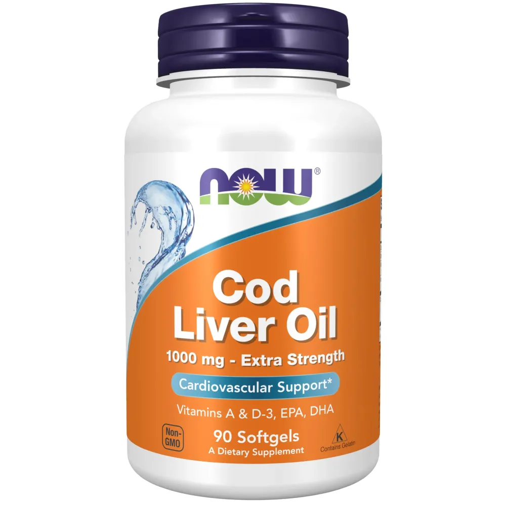 NOW Foods Supplements, Cod Liver Oil, Extra Strength 1,000 mg with Vitamins A & D-3, EPA, DHA, 90 Softgels