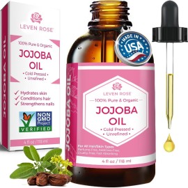 Leven Rose Jojoba Oil Organic, Pure Cold Pressed Natural Unrefined Moisturizer for Skin Hair and Nails 4 oz Leven Rose Jojoba Oil Organic, Pure Cold Pressed Natural Unrefined Moisturizer for Skin Hair and Nails 4 oz