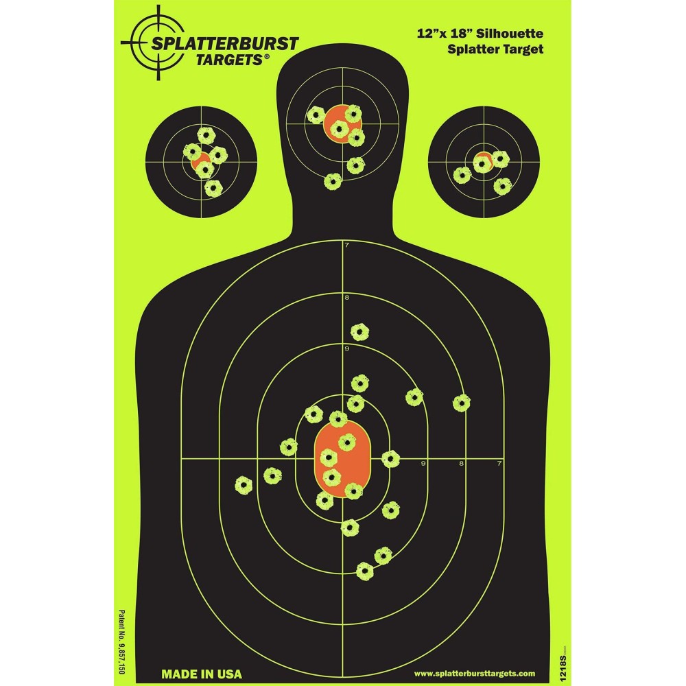 Splatterburst Targets - 12 x18 inch - Silhouette Splatter Target - Easily See Your Shots Burst Bright Fluorescent Yellow Upon Impact - Made in USA (25 Pack) Splatterburst Targets - 12 x18 inch - Silhouette Splatter Target - Easily See Your Shots Burst Bright Fluorescent Yellow Upon Impact - Made in USA (25 Pack)