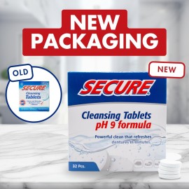 Secure Daily Cleansing Tablets - pH 9 Formula Thoroughly Cleans Dentures - FSA & HSA Approved - Fights Odors, Stains & Germs - For Dentures, Nightguards, Retainers & Partials - 32 Tablets (1 Pack) Secure Daily Cleansing Tablets - pH 9 Formula Thoroughly Cleans Dentures - FSA & HSA Approved - Fights Odors, Stains & Germs - For Dentures, Nightguards, Retainers & Partials - 32 Tablets (1 Pack)