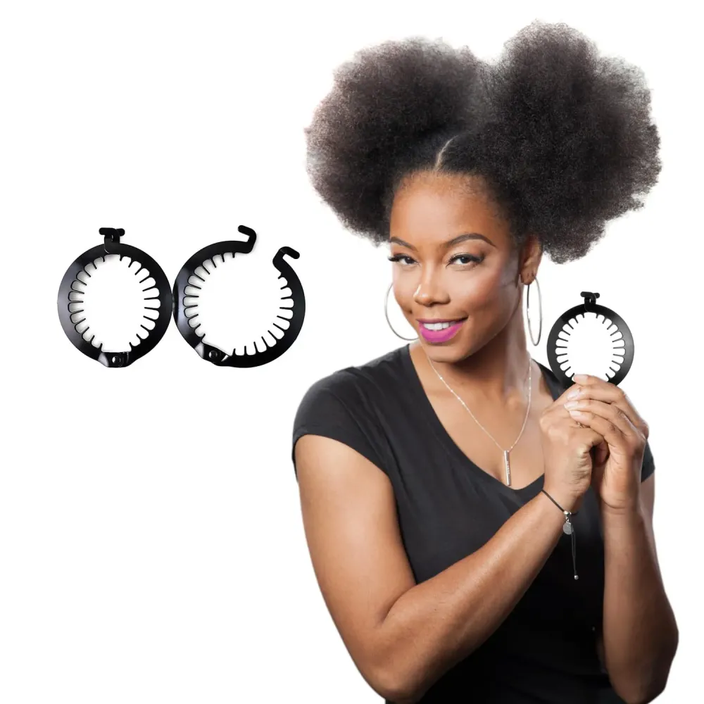 PuffCuff Junior 3 Hair Clamp, For All Natural Curly, Thick, Kinky, Textured, Locs, or Braided Hair, Painless, Damage-Free Styling Tool Made Specifically for Big Hair, Black, 2 Pieces