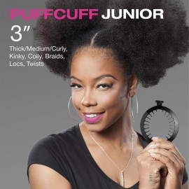 PuffCuff Junior 3 Hair Clamp, For All Natural Curly, Thick, Kinky, Textured, Locs, or Braided Hair, Painless, Damage-Free Styling Tool Made Specifically for Big Hair, Black, 2 Pieces