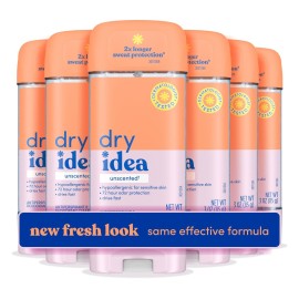 Dry Idea Gel Deodorant & Antiperspirant | 2X Longer Sweat Protection | 72-Hour Odor Protection | Unscented & Hypoallergenic for Sensitive Skin, 3 oz. (6 count) Dry Idea Gel Deodorant & Antiperspirant | 2X Longer Sweat Protection | 72-Hour Odor Protection | Unscented & Hypoallergenic for Sensitive Skin, 3 oz. (6 count)