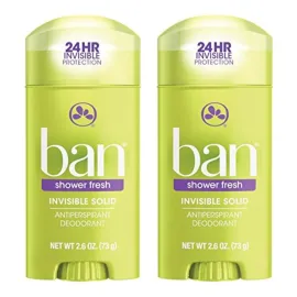 Ban Deodorant 2.6 Ounce Invisible Solid Shower Fresh (76ml) (2 Pack)