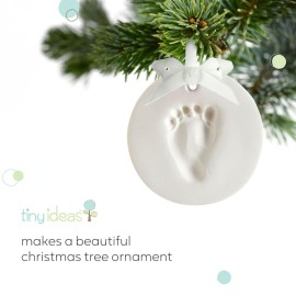 Tiny Ideas DIY No Mess Hanging Christmas Ornament Keepsake Kit, Baby Hand and Footprint Keepsake, Classic Nursery Decor, Ideal Gender Neutral Gift, Baby\'s First Christmas, White