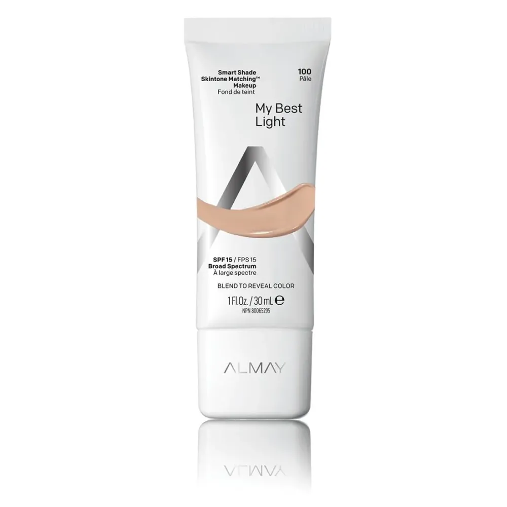 Almay Skintone Matching Foundation, Smart Shade Face Makeup with SPF 15, Hypoallergenic, Oil-Free, Dermatologist-Tested, 100 My Best Light, 1 fl oz Almay Skintone Matching Foundation, Smart Shade Face Makeup with SPF 15, Hypoallergenic, Oil-Free, Dermatologist-Tested, 100 My Best Light, 1 fl oz