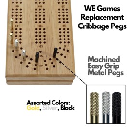 WE Games Cribbage Board Pegs Metal, Set of 9 Machined Cribbage Pegs Unique, 3 Colors (Brass, Silver & Black) Felt Pouch for Travel, Bulk Cribbage Pegs, Classic Board Games for Adults WE Games Cribbage Board Pegs Metal, Set of 9 Machined Cribbage Pegs Unique, 3 Colors (Brass, Silver & Black) Felt Pouch for Travel, Bulk Cribbage Pegs, Classic Board Games for Adults