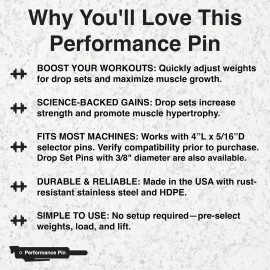 PERFORMANCE PIN The Original Drop Set Pins for Gym | One More Rep with Weight Stack Pins | Instant Transition to Lower Weights for More Reps | Proudly Made in America | 5/16 Pin | Black PERFORMANCE PIN The Original Drop Set Pins for Gym | One More Rep with Weight Stack Pins | Instant Transition to Lower Weights for More Reps | Proudly Made in America | 5/16 Pin | Black