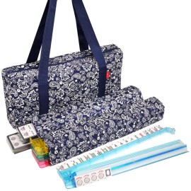 Linda Li New! - American Mahjong Set 166 Premium White Tiles, 4 All-in-One Rack/Pushers, Blue Paisley Soft Bag - Classic Full Size Complete Mahjongg Set