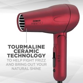 Conair miniPRO Tourmaline Ceramic Travel Hair Dryer with Folding Handle, Red Conair miniPRO Tourmaline Ceramic Travel Hair Dryer with Folding Handle, Red