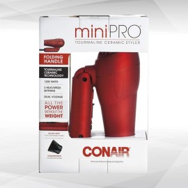 Conair miniPRO Tourmaline Ceramic Travel Hair Dryer with Folding Handle, Red Conair miniPRO Tourmaline Ceramic Travel Hair Dryer with Folding Handle, Red