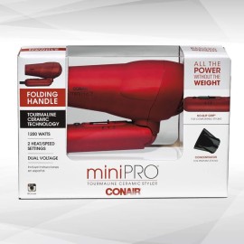Conair miniPRO Tourmaline Ceramic Travel Hair Dryer with Folding Handle, Red Conair miniPRO Tourmaline Ceramic Travel Hair Dryer with Folding Handle, Red