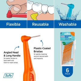 TEPE Interdental Brush Angle, Angled Dental Brush for Teeth Cleaning, Pack of 6, 0.45 mm, Extra-Small/Small Gaps, Orange, Size 1 TEPE Interdental Brush Angle, Angled Dental Brush for Teeth Cleaning, Pack of 6, 0.45 mm, Extra-Small/Small Gaps, Orange, Size 1