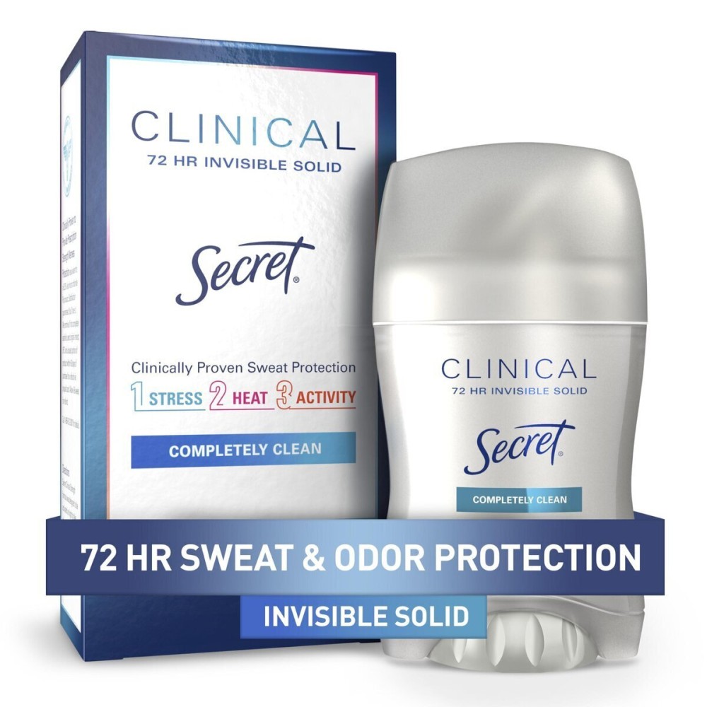 Secret Clinical Strength Antiperspirant Deodorant for Women, 3X Stress Protection, 72hr Sweat & Odor Protection, PH Balancing Minerals, Invisible Solid, Completely Clean Scent, 1.6 oz Secret Clinical Strength Antiperspirant Deodorant for Women, 3X Stress Protection, 72hr Sweat & Odor Protection, PH Balancing Minerals, Invisible Solid, Completely Clean Scent, 1.6 oz