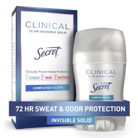 Secret Clinical Strength Antiperspirant Deodorant for Women, 3X Stress Protection, 72hr Sweat & Odor Protection, PH Balancing Minerals, Invisible Solid, Completely Clean Scent, 1.6 oz