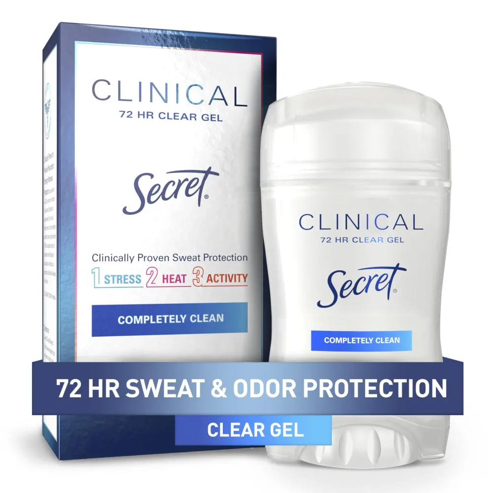 Secret Clinical Strength Antiperspirant Deodorant for Women, 3X Stress Protection, 72hr Sweat & Odor Protection, PH Balancing Minerals, Clear Gel, Completely Clean Scent, 1.6 oz Secret Clinical Strength Antiperspirant Deodorant for Women, 3X Stress Protection, 72hr Sweat & Odor Protection, PH Balancing Minerals, Clear Gel, Completely Clean Scent, 1.6 oz