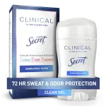 Secret Clinical Strength Antiperspirant Deodorant for Women, 3X Stress Protection, 72hr Sweat & Odor Protection, PH Balancing Minerals, Clear Gel, Completely Clean Scent, 1.6 oz