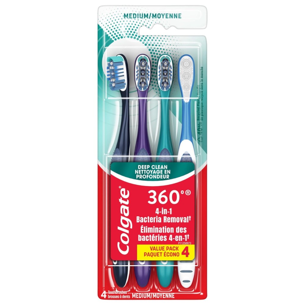 Colgate 360 Whole Mouth Clean , Medium Toothbrush for Adults, 4 Pack, Packaging May Vary Colgate 360 Whole Mouth Clean , Medium Toothbrush for Adults, 4 Pack, Packaging May Vary