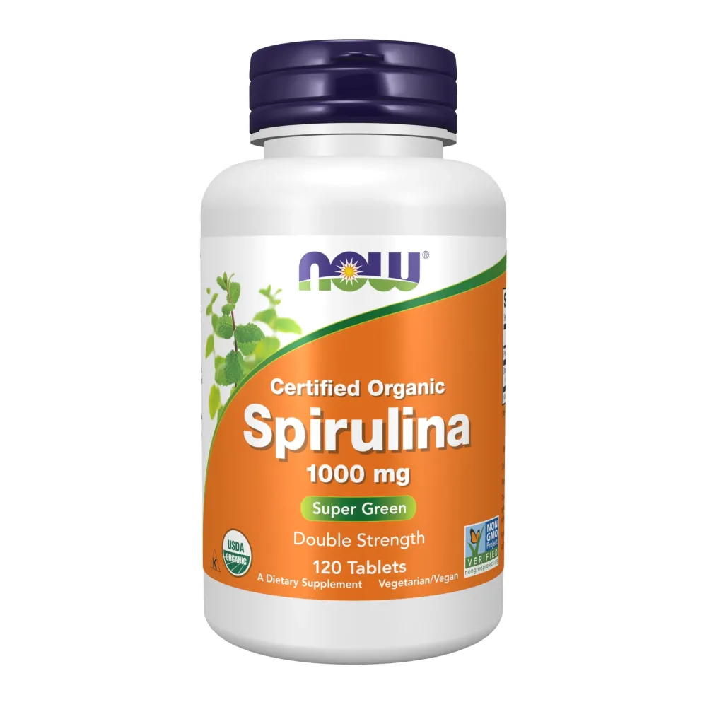 NOW Foods Supplements, Certified Organic, Spirulina 1000 mg (Double Strength), Rich in Beta-Carotene (Vitamin A) and B-12 with naturally occurring GLA , 120 Tablets NOW Foods Supplements, Certified Organic, Spirulina 1000 mg (Double Strength), Rich in Beta-Carotene (Vitamin A) and B-12 with naturally occurring GLA , 120 Tablets
