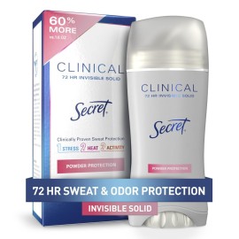 Secret Clinical Strength Antiperspirant Deodorant for Women, 3X Stress Protection, 72hr Sweat & Odor Protection, PH Balancing Minerals, Invisible Solid, Powder Protection Scent, 2.6 oz Secret Clinical Strength Antiperspirant Deodorant for Women, 3X Stress Protection, 72hr Sweat & Odor Protection, PH Balancing Minerals, Invisible Solid, Powder Protection Scent, 2.6 oz