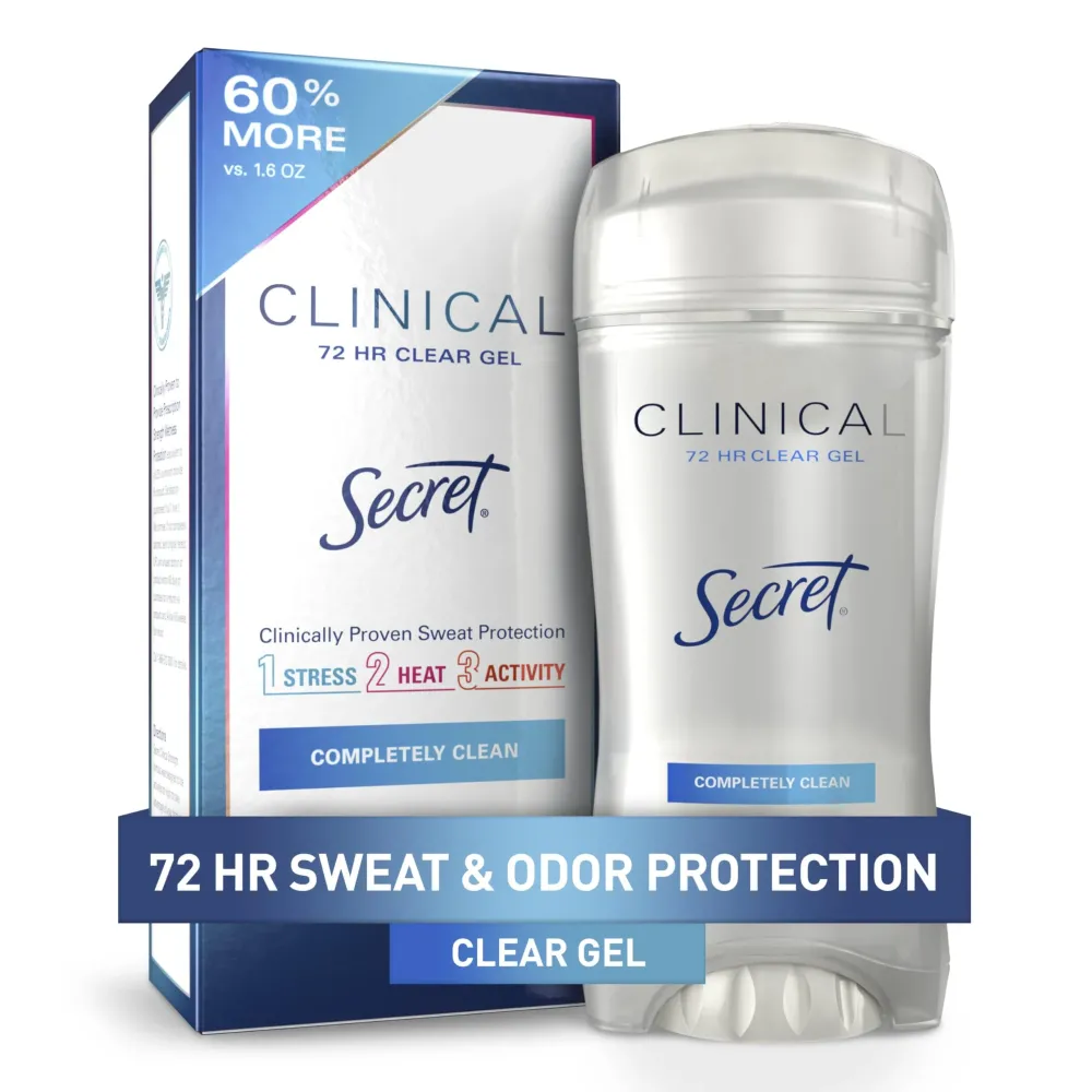 Secret Clinical Strength Antiperspirant Deodorant for Women, 3X Stress Protection, 72hr Sweat & Odor Protection, PH Balancing Minerals, Clear Gel, Completely Clean Scent, 2.6 oz Secret Clinical Strength Antiperspirant Deodorant for Women, 3X Stress Protection, 72hr Sweat & Odor Protection, PH Balancing Minerals, Clear Gel, Completely Clean Scent, 2.6 oz