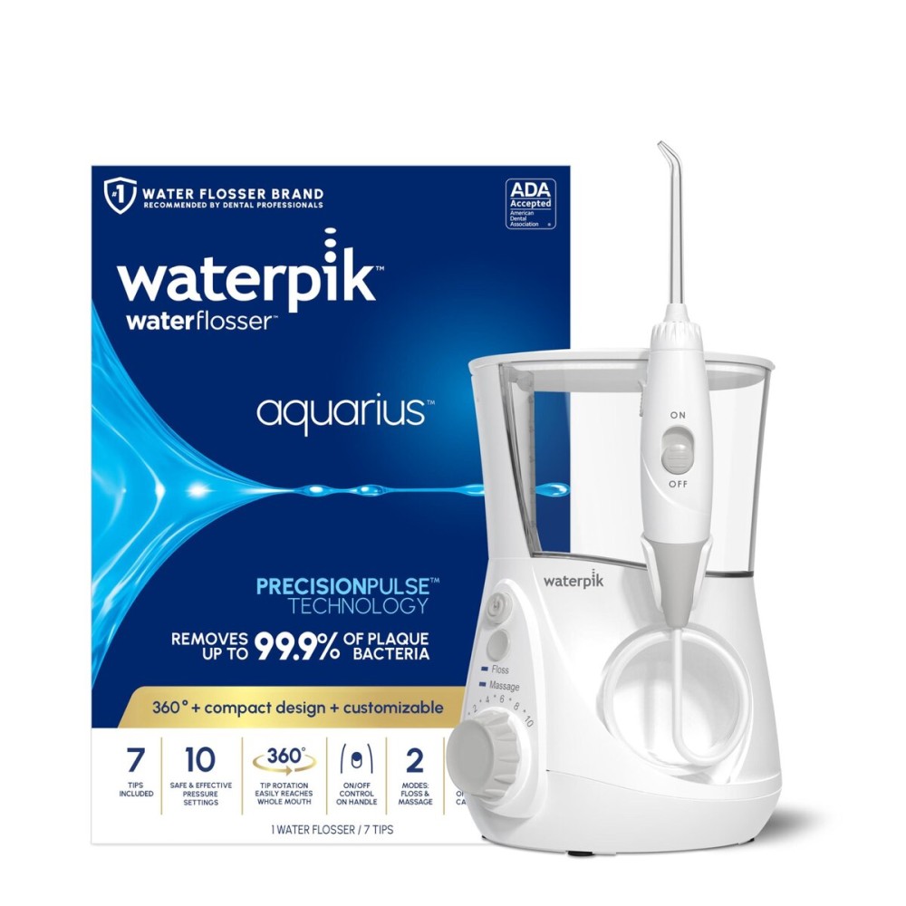 Waterpik Aquarius Water Flosser Professional For Teeth, Gums, Braces, Dental Care, Electric Power With 10 Settings, 7 Tips For Multiple Users And Needs, ADA Accepted, White WP-660, Packaging May Vary Waterpik Aquarius Water Flosser Professional For Teeth, Gums, Braces, Dental Care, Electric Power With 10 Settings, 7 Tips For Multiple Users And Needs, ADA Accepted, White WP-660, Packaging May Vary