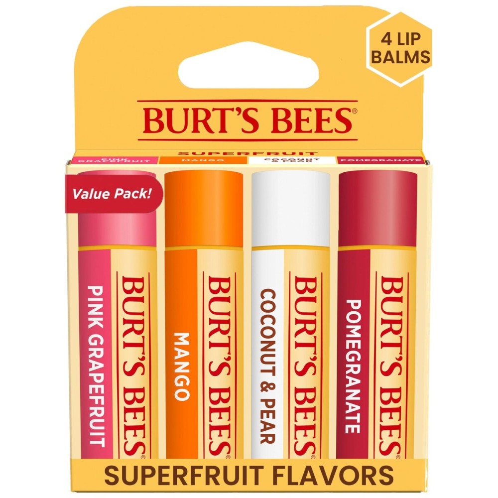Burt\'s Bees Lip Balm - Pink Grapefruit, Mango, Coconut & Pear, and Pomegranate Pack, Lip Moisturizer With Beeswax, Tint-Free, Natural Origin Conditioning Treatment, 4 Tubes, 0.15 oz. Burt\'s Bees Lip Balm - Pink Grapefruit, Mango, Coconut & Pear, and Pomegranate Pack, Lip Moisturizer With Beeswax, Tint-Free, Natural Origin Conditioning Treatment, 4 Tubes, 0.15 oz.
