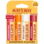 Burt\'s Bees Lip Balm - Pink Grapefruit, Mango, Coconut & Pear, and Pomegranate Pack, Lip Moisturizer With Beeswax, Tint-Free, Natural Origin Conditioning Treatment, 4 Tubes, 0.15 oz.