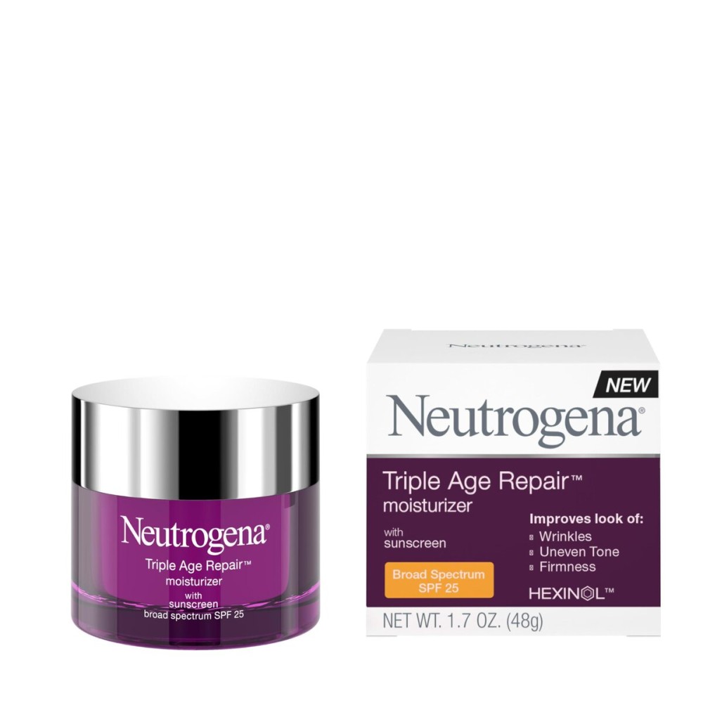 Neutrogena Triple Age Repair Face Moisturizer with SPF 25, 1.7 oz Jar, Anti-Aging Face Cream, SPF Moisturizer & Neck Cream, Anti Wrinkle Lotion for Dark Spots, Glycerin & Shea Butter Neutrogena Triple Age Repair Face Moisturizer with SPF 25, 1.7 oz Jar, Anti-Aging Face Cream, SPF Moisturizer & Neck Cream, Anti Wrinkle Lotion for Dark Spots, Glycerin & Shea Butter