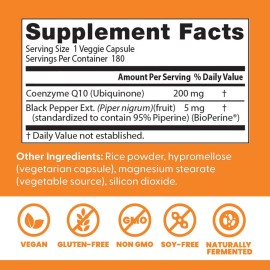 Doctor\'s Best High Absorption CoQ10, Heart & Energy Support, USP Verified, Naturally Fermented CoQ10, Non-GMO Gluten Free, Soy Free, Vegan 180 Veggie Caps